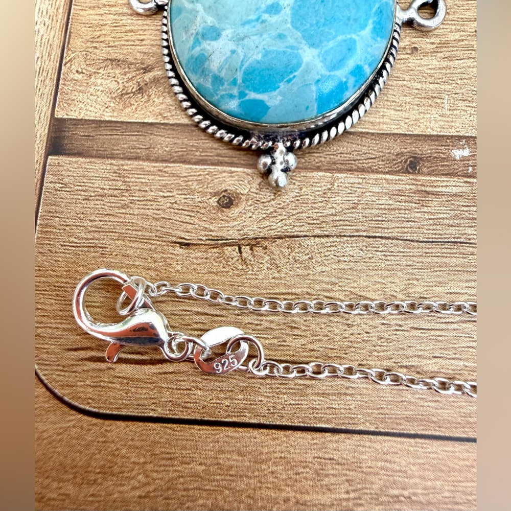 Larimar Pedant Necklace set in .925 Sterling Silver _ Hand-crafted in USA! - Picture 3 of 4